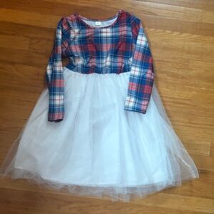 Plaid Long Sleeve Dress with Tulle Skirt
